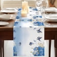 thumbnail image 3 of Flower Butterfly Blue 70 Inch Table Runner, Spring Botanical Watercolor Floral Leaf Farmhouse Dresser Scarf Cotton & Linen Tablerunner for Dining/Kitchen Island/Holiday Party Décor 13" x 70", 3 of 9