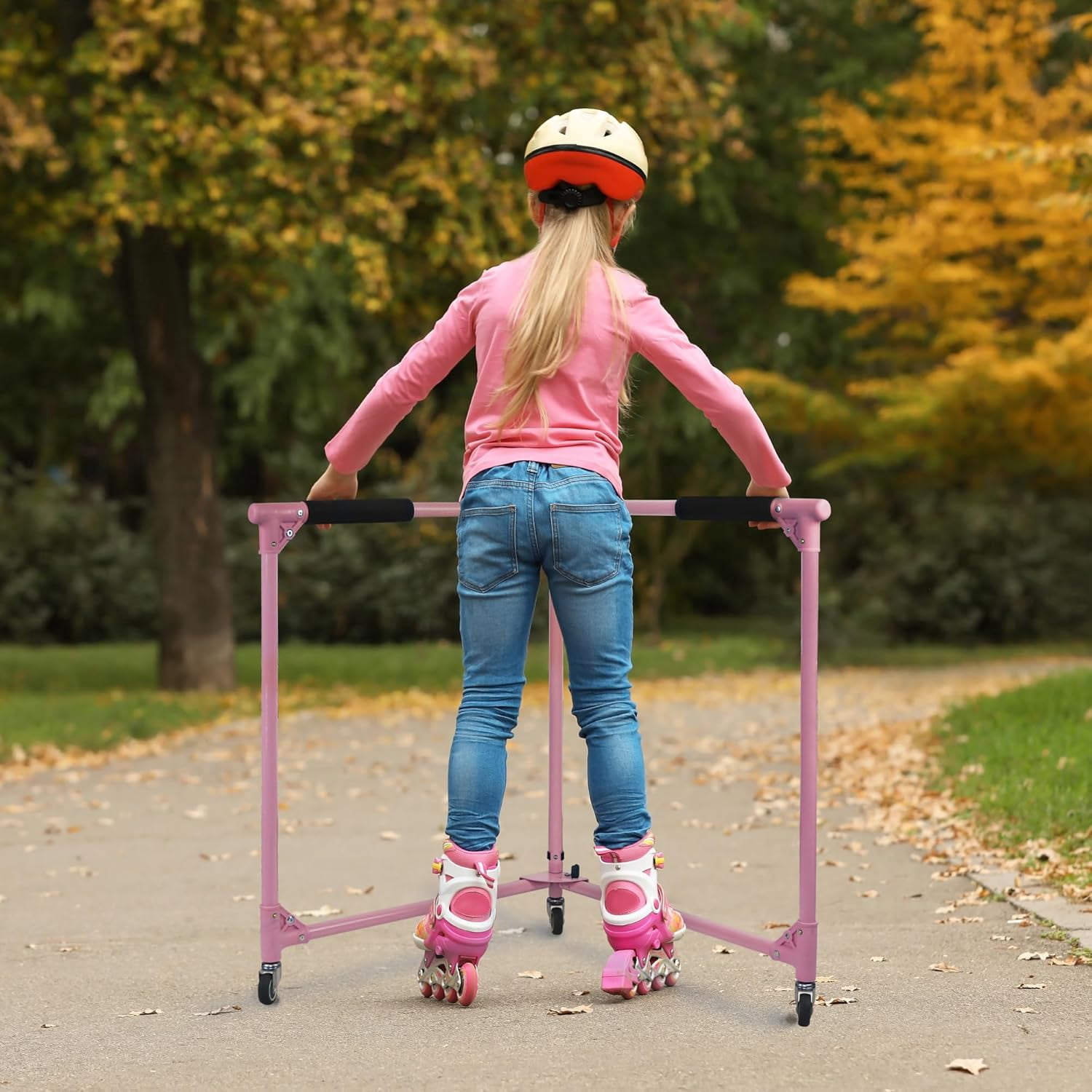 GanFindX Folding Skater Aid for Kids, Roller Skating Trainer for Beginners, Inline Skate Balance Walker (36"/Pink)