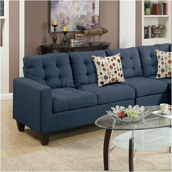 JERFIT Modular Sofa Set 4-Piece Navy Fabric Sectional Couch with Tufted Back and Pillows