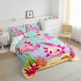 thumbnail image 3 of Manfei Kawaii Axolotl 3 Pieces Queen Comforter Set for Teens Kids,Cartoon Animal Ultra Soft Bedding Sets,Cute Marine Salamander Bedding Comforter Set Breathable,Lightweight Room Decor,Reversible, 3 of 8