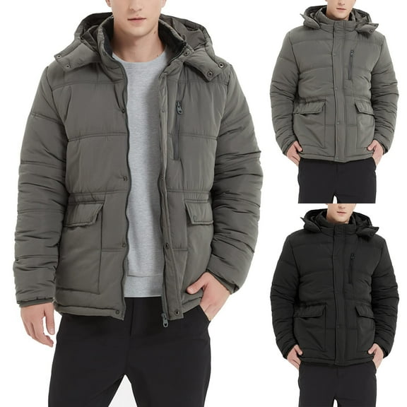 Brondbend Men's Coats Men’s Jackets Hooded Long Sleeved Zipper Pocket Outerwear Solid Color Warm Jacket Loose Fit Festival Tops Black