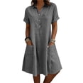 thumbnail image 3 of VBVC Women's Collared Button Down Tunic Dress, Slim Short Sleeve Dresses For Women, Ladies' Casual Summer Shift Dress with Pockets,Dark Gray,S-2XL, 3 of 7