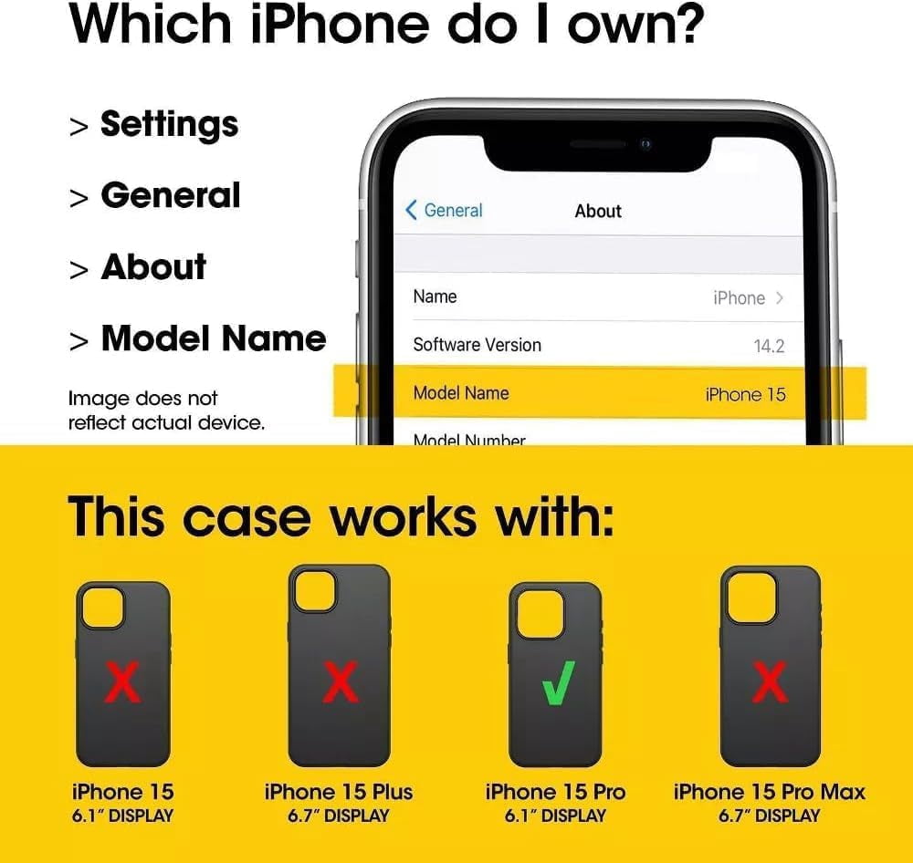OtterBox iPhone 15 Pro (Only) - Defender Series Case - Night (Black & Yellow) - Screenless - Rugged & Durable - with Port Protection - Holster Clip Includes - Non-Retail Packaging