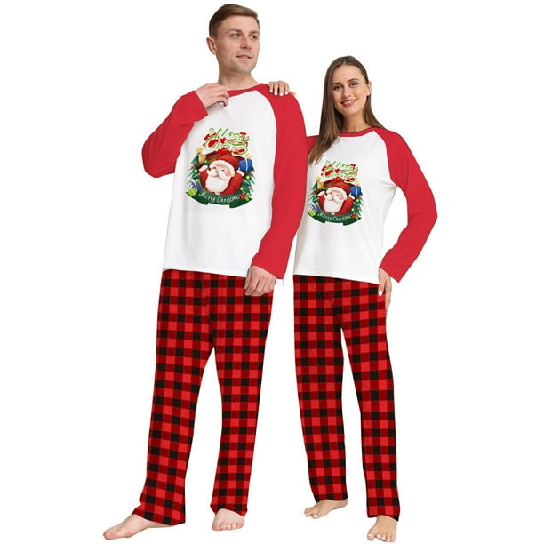 XZNGL Plaid Christmas Pajamas for Family Christmas Fashion Long Sleeves Men Plaid Printed Top Pants Family Matching Pajamas Set Christmas Pajamas for