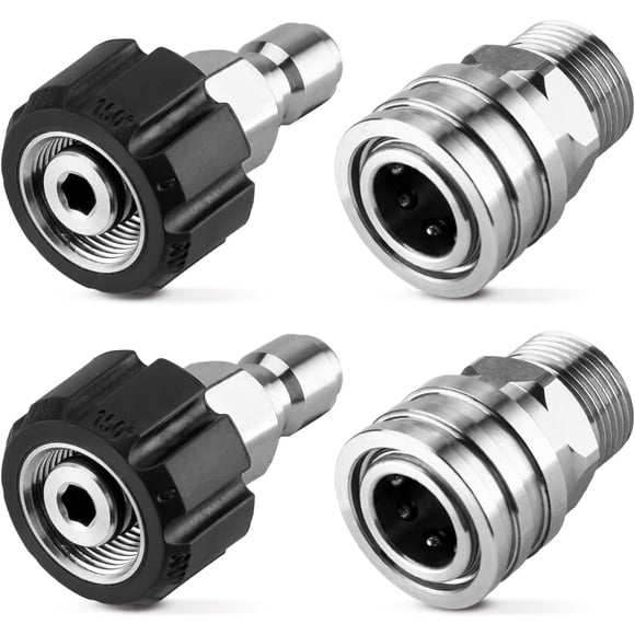 4 Pack Pressure Washer Adapter Set Stainless Steel Quick Connect Kit M22 14mm To 3/8 Inch Swivel Fittings
