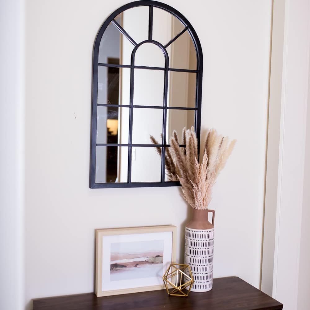 Black Window Mirror Wall Decorative Mirrors with Beveled, Metal