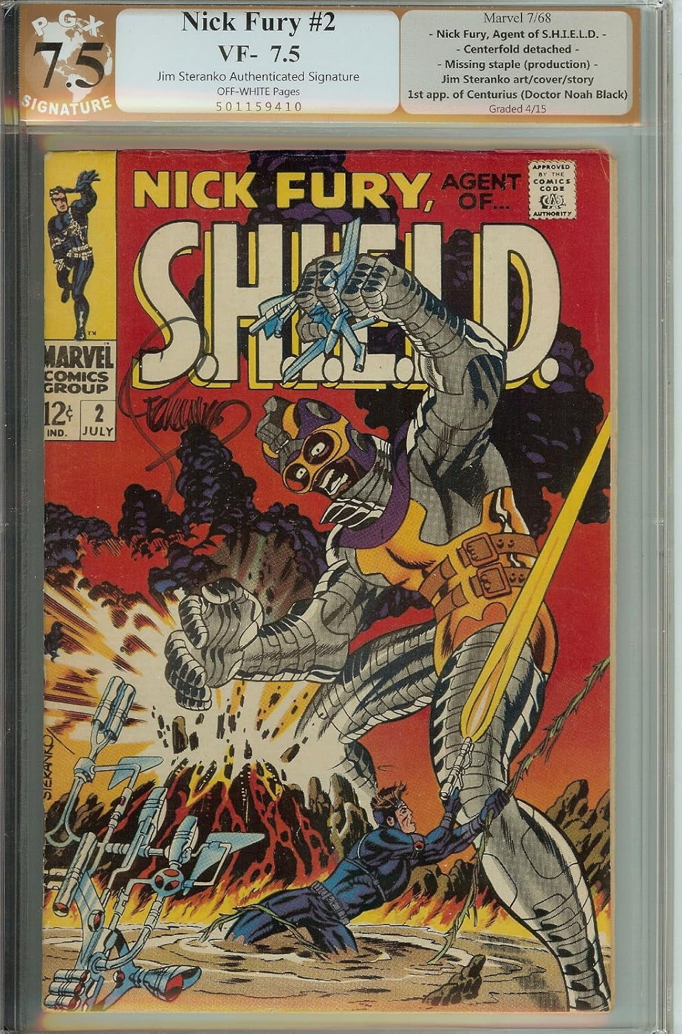 Nick Fury Agent of SHIELD #2 Signed by Jim Steranko PGX 7.5