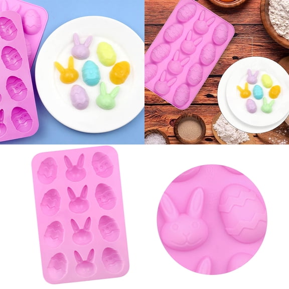 Gytml Easter Egg Bunny Shaped Cake Mold For Baking Food Grade Silicone Flexible Nonstick Baking Pan Heat-Resistant Cake Pan For Holiday Party Decorations Pink-23x15cm