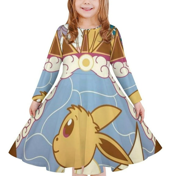 Pokemon Girls Cartoon Dress Dresses Casual Long-Sleeved 2XL
