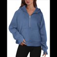 thumbnail image 1 of Sudadera Holgada de Larga con Capucha y Bolsillo con Media Cremallera para Mujer, Otoño e Invierno Azul Gris L, 1 of 10