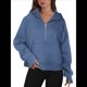 thumbnail image 1 of Sudadera Holgada de Larga con Capucha y Bolsillo con Media Cremallera para Mujer, Otoño e Invierno Azul Gris S, 1 of 10
