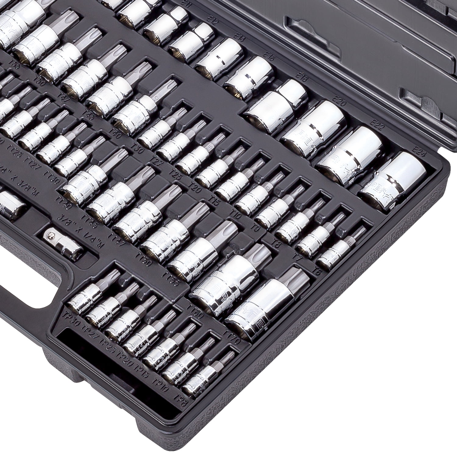 CARBYNE 62 Piece Master Torx Bit Socket Set & Torx External Socket Set, S2 Steel Bits, Cr-V Sockets, 1/4", 3/8" & 1/2" Dr., with Durable Case