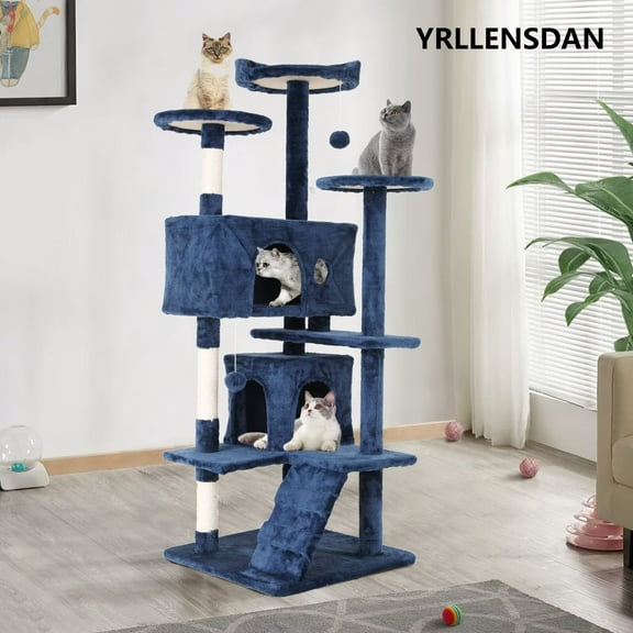YRLLENSDAN,Cat Trees Tower for Large Cats,Cat Towers for Indoor Cats,Tall Cat Tree Tower,Cat Tower with Scratching Post,54 Inch,Navy Blue