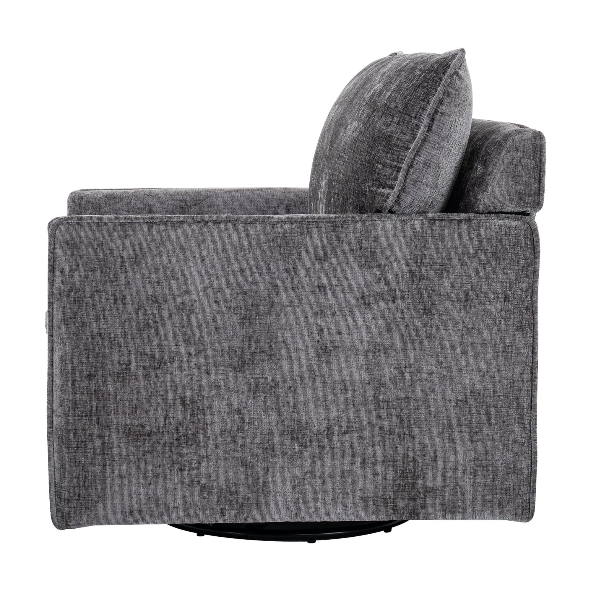 PORKISS 360° Swivel Accent Chair, Chenille Upholstered Bedroom Chair with Thick Cushion & Metal Base, Modern Reading Armchair for Living Room/Bedroom, Grey