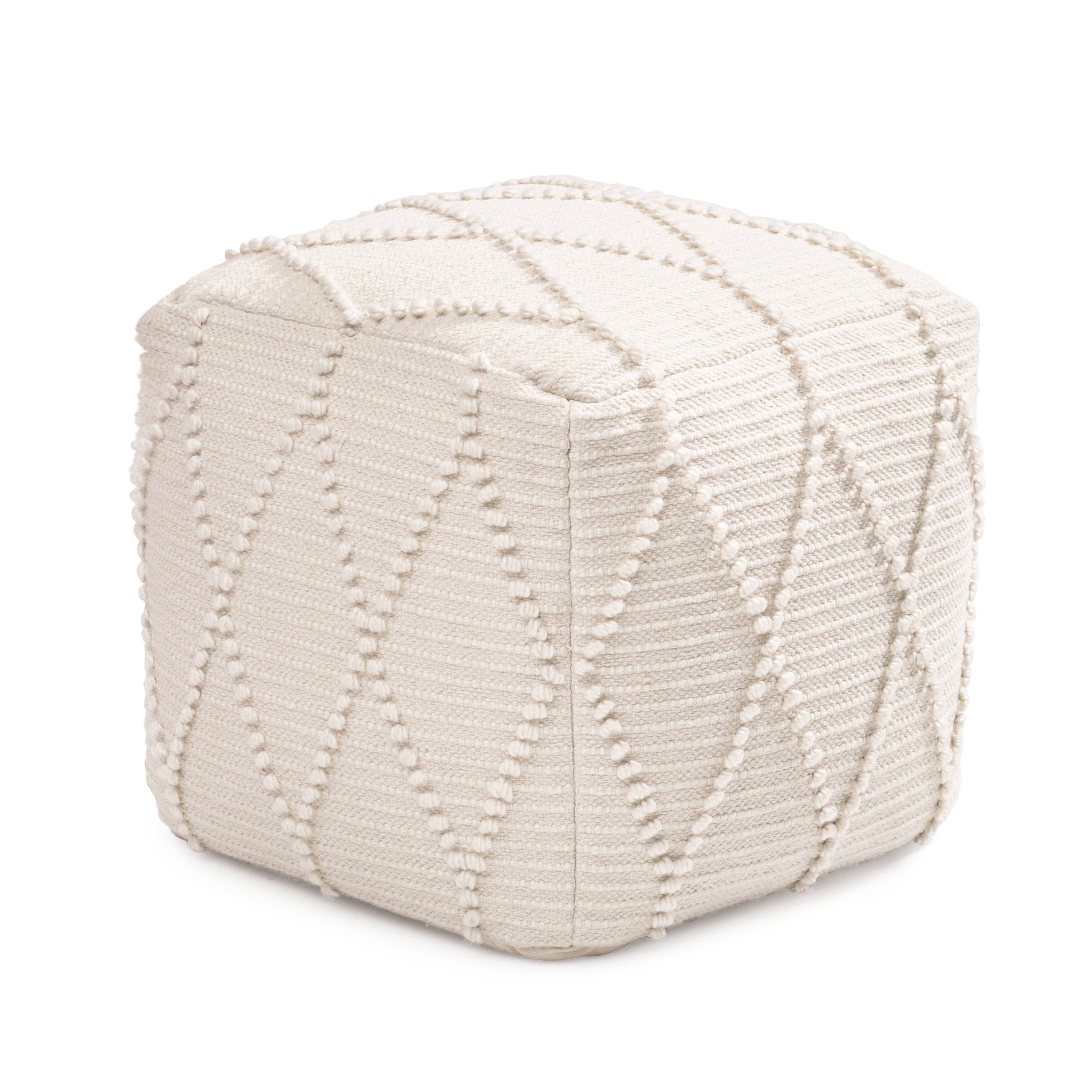 Anji Mountain Pouf Ottoman Foot Rest, Handmade Ottoman Pouf, Comfortable Foot Stool, Decorative Floor Seating for Living Room Decor, Bedroom & Home Décor Accent - Ivory