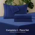 thumbnail image 3 of EMONIA Twin Bed Sheet Set 3-Piece with 14" Deep Pocket, Hotel Luxury Super Soft & Breathable Polyester Washed Cotton Fabric (Navy Blue), 3 of 12