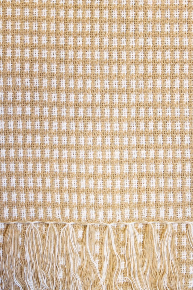 Homespun Check 100% Cotton Woven Fringed Tablecloth 60"X120", Ecru