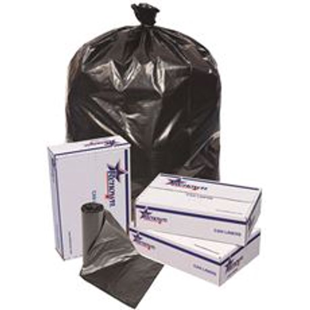 Renown Trash Can Liners, Black, 38X58, 1.2Mil, 10 Liners Per Roll, 10
