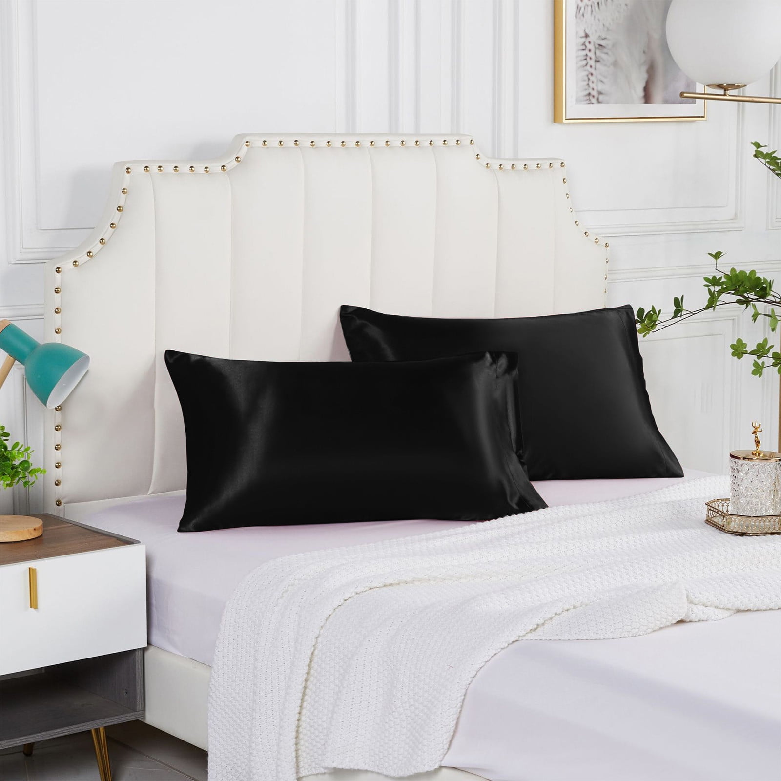Hvmvliv Silk Pillowcase Satin Pillowcase Pillowcases Standard Size Set of 2 Luxury and Soft Satin Pillowcovers 2 Pack (20x30 Inches) Black