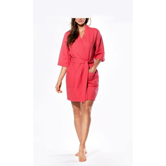 Waffle Kimono Short Robe Square Pattern SPA Hotel Massage Home Poly Cotton Summer Bathrobes For Women