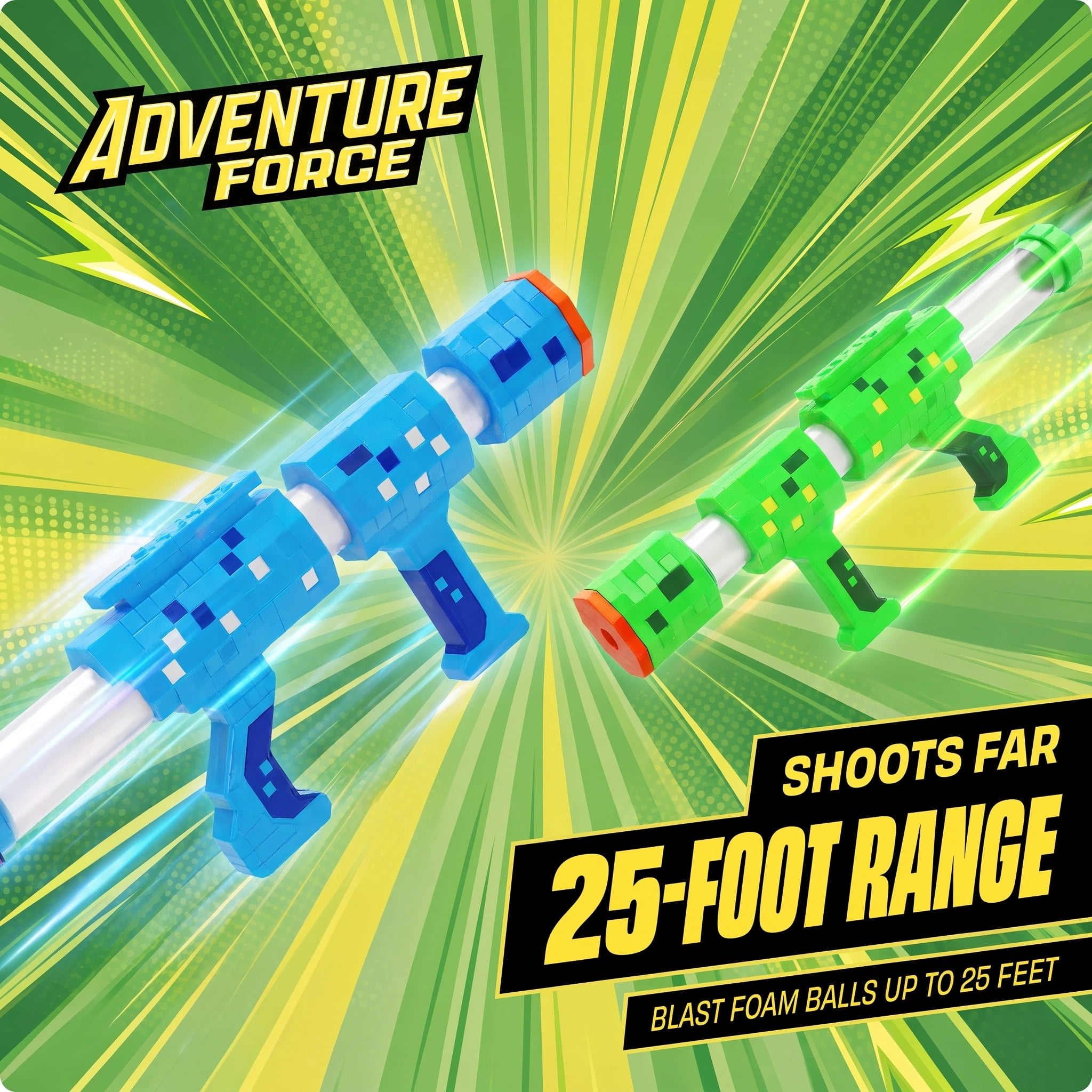Adventure Force Pop & Block Foam Ball Blaster Set, Pump-Action Chamber Design, 2 Blasters with 48 Balls, Compatible with Most Standard Foam Ball Refills, Ages 6+