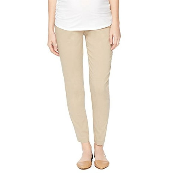Motherhood Maternity Women's Maternity Comfortable Super Stretch Over The Belly Skinny Casual Dress Pant for Work XS-3X, Khaki, Small