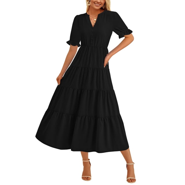 Vestido midi PRETTYGARDEN para mujer, casual, verano 2025, negro