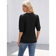thumbnail image 4 of Whoinshop Summer Tops for Women 2026 Trendy Dressy Casual Blouse Puff Short Sleeve Shirts Knit Henley V Neck T Shirt Tunic, 4 of 7