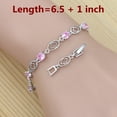 thumbnail image 5 of 925 Silver Jewelry Set for Bride Romantic Jewelry Pink Cubic Zirconia Earrings Open Ring Pendant Chain Bracelet Set, 5 of 6