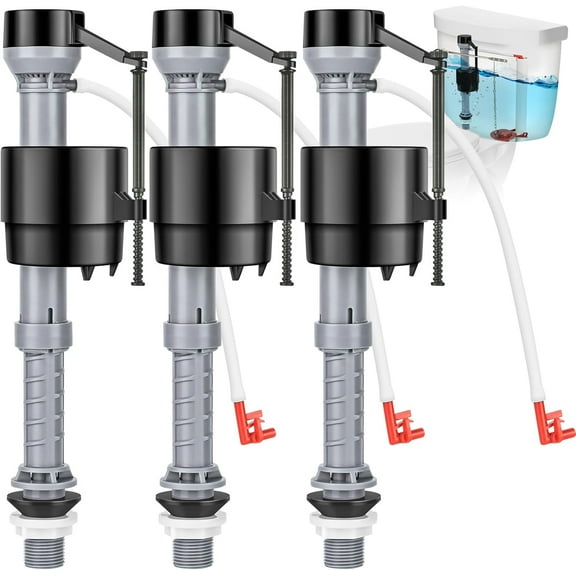 Universal Toilet Flusher Replacement Kit, Toilet Fill Valve Replacement Kit, Toilet Parts Inside Tank Kit, Adjustable, Quiet and Easy to Install (3-Pack)