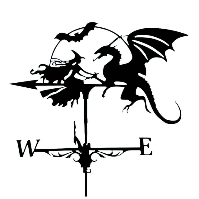 WIFKLSIIPG Palette de Vent Sorcière et Dragon Volant Support en Métal Palette de Météorologie Montage sur Toit Kit Indicateur de Direction du Vent Support en Métal Extérieur Palette de Météorologie