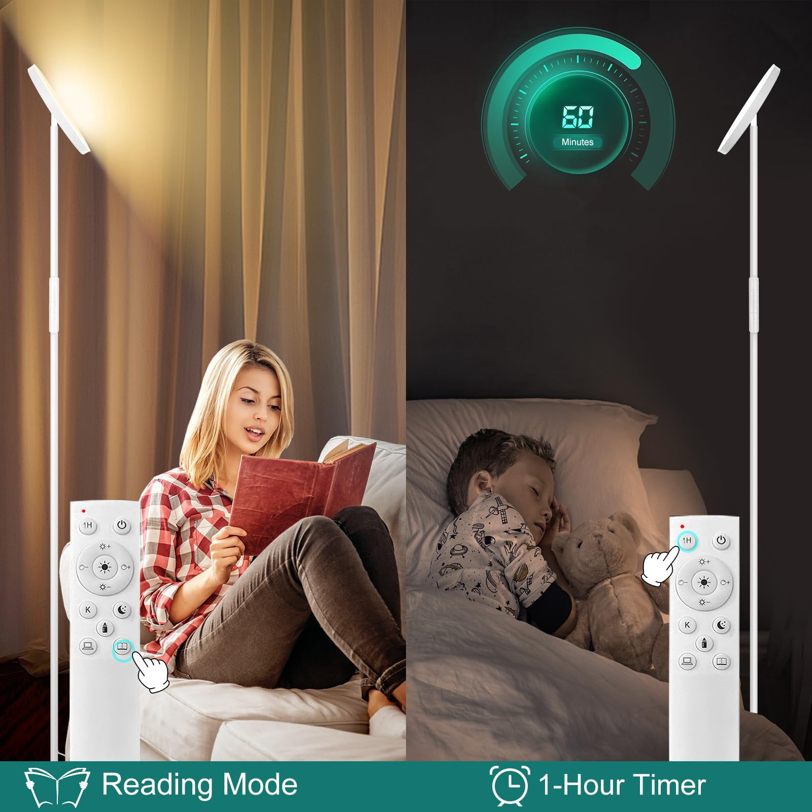 Floor Lamp  Upgraded 40w 4000lm Super Bright Torchiere Led Lamps For Living Room Stepless Dimmable Color Temperature 2700k-6500k With Remote & Touch Control Standing Light (40w White)