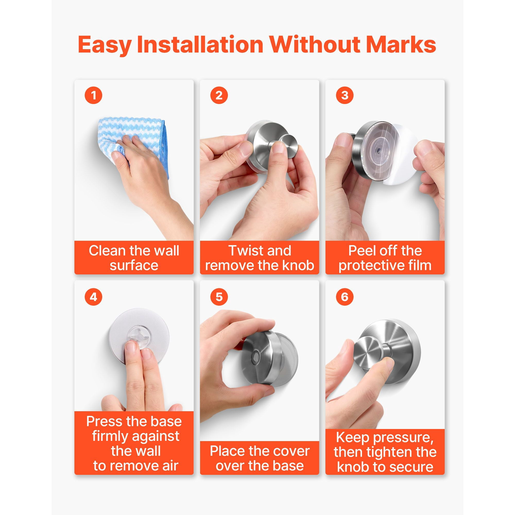 Reusable Suction Cup Towel Hook Stainless Steel, Drill-Free Shower Hook Two Installation Methods, for Bathroom Kitchen Glass Tile Smooth Surface