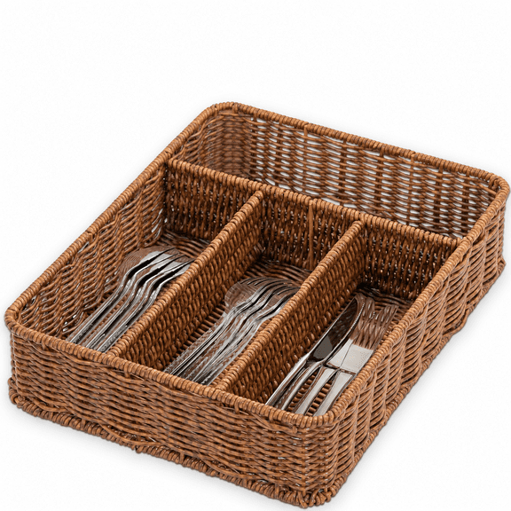 Silverware Drawer Organizer, Kitchen Utensil Organizer - Resin Wicker, Toffee
