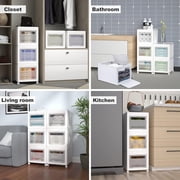 Stackable Storage Bins,Hengu 3 Tier Storage Containers with Wheels and Lid, Rolling Cart for Living Room, Office, Bedroom & Bathrooms,White