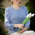 thumbnail image 3 of Women's Knit Embroidered Floral Top - Elegant Long Sleeve T-shirt, 3 of 3