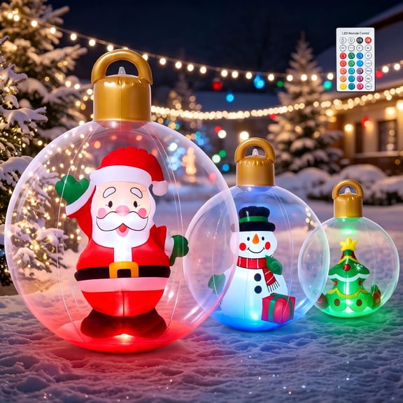 Joyfy 3 Pcs Christmas Inflatables Santa,Snowman & Christmas Tree Outdoor Decorations,Ornaments Set Blow Ups Yard with Built-in Colorful LEDs for Holiday Party Garden Lawn Decor