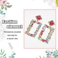 thumbnail image 3 of 1 Box 3 Pairs 3 Colors Rhinestone Hollow Out Rectangle Dangle Stud Earrings Alloy Long Drop Earrings for Woman Mixed Color 67mm Pin: 0.6mm 1 Pair/color, 3 of 7