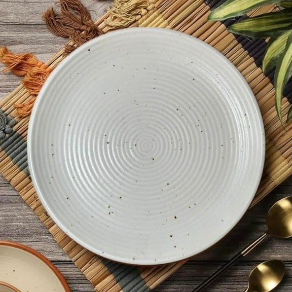 By The Earth Living | Dinner Plate | Cream White Speckled (Ribbed) | Diameter 10"
