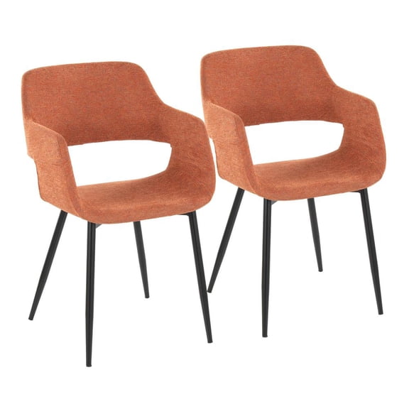 LumiSource Black Metal, Orange Fabric Margarite Chair - Set of 2