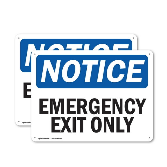 (2 Pack) Emergency Exit Only OSHA Notice Sign 18 Inch X 12 Inch Indoor / Outdoor Rust-Free Aluminum Metal Signs for Workplace, Workshop, and Construction Site, Made in the USA