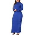 thumbnail image 4 of Agnes Orinda Women's Plus Size Basic Maxi Dresses Turtleneck Long Sleeve Bodycon Party Long Pencil Dress 3X Royal Blue, 4 of 5