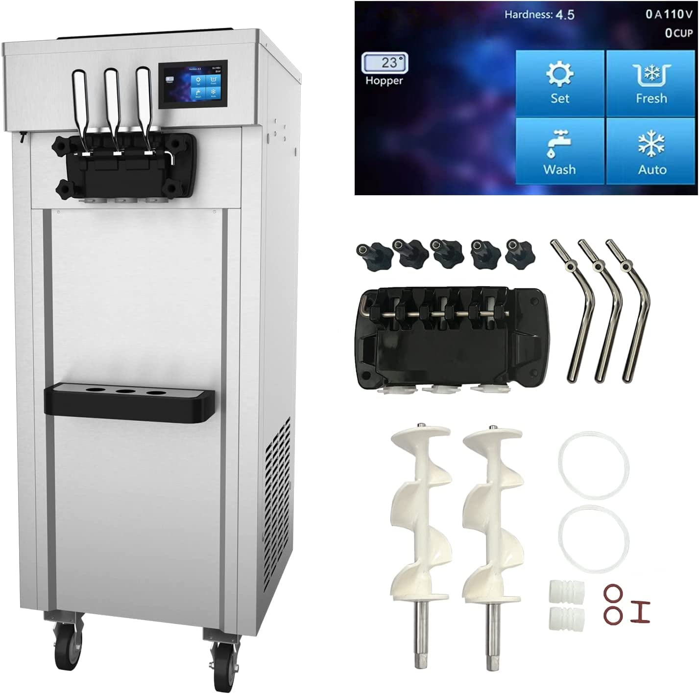 TECSPACE Commercial Ice Cream Maker Machine (2450W) 3 Flavors Soft