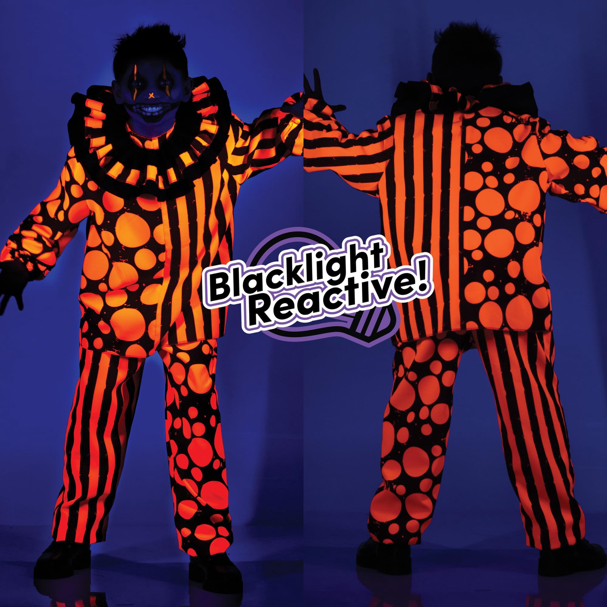UNDERWRAPS Blacklight Glow Scary Clown Costume - Nightlight Glow in the Dark Kids Halloween Black Light Reactive Clown (Small (4-6))