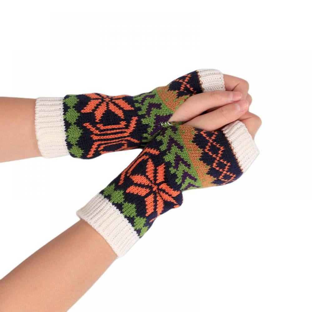 Wool Gloves Mittens Fingerless Shooter Lined SPACE DYE Knit Handmade 