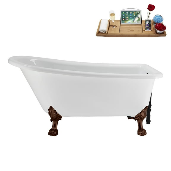 58" Streamline N4860ORB-BL Soaking Clawfoot Tub and Tray With External Drain in Matte Black and Matte Oil Rubbed Bronze Clawfeet