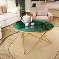thumbnail image 4 of HLR 31.4" Round Coffee Table for Living Room, Wood Marble Green Side Table, Modern Center Table, 4 of 8