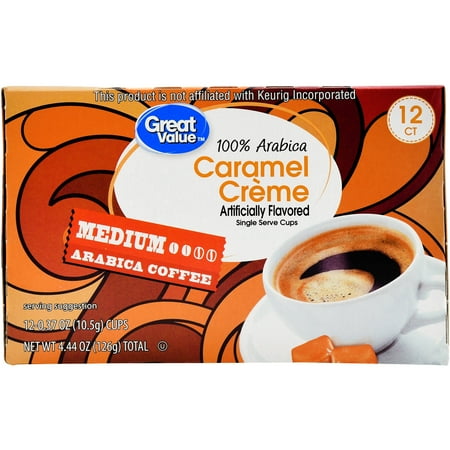 Great Value Caramel Crème Coffee Single Serve Cups, Medium Roast, 12