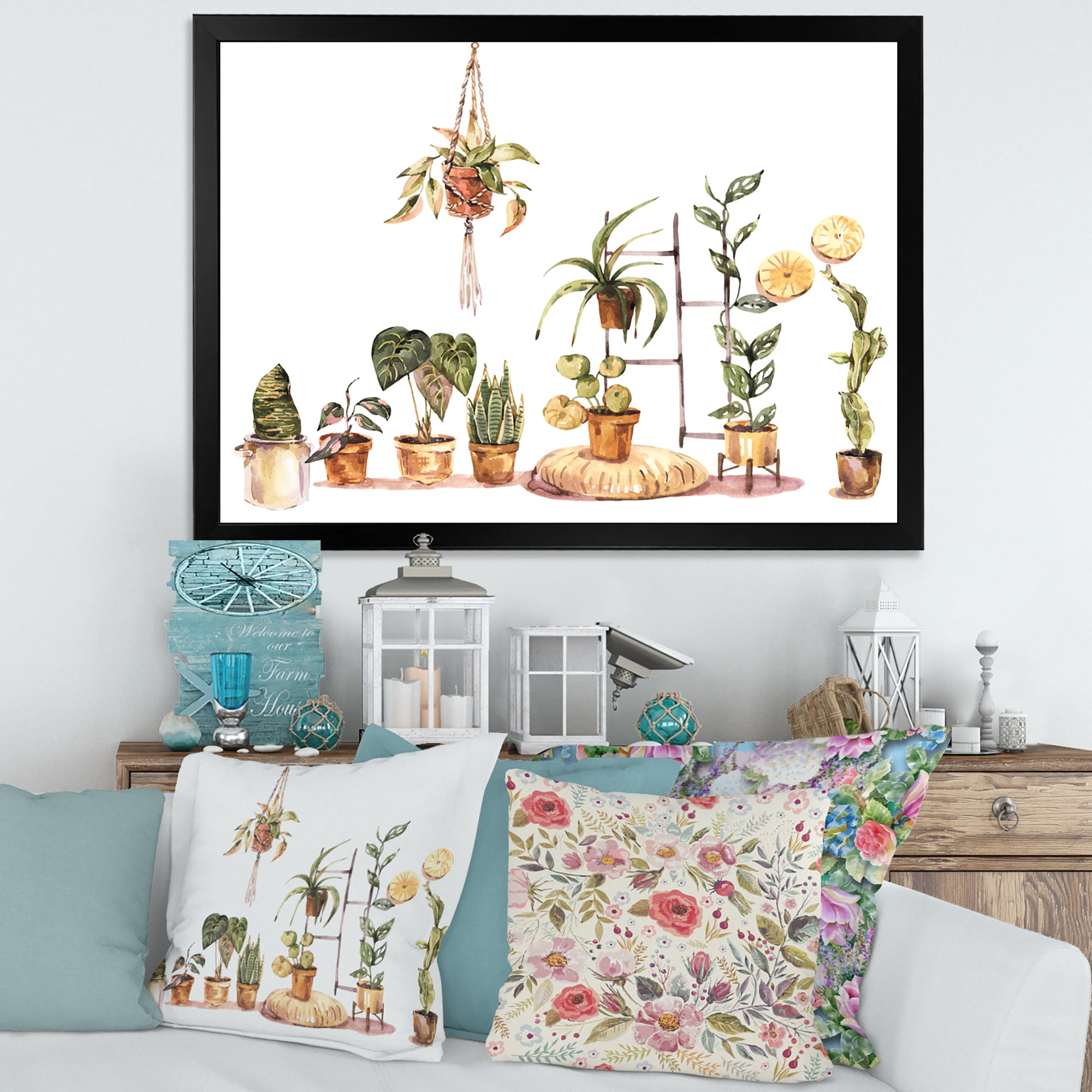 Designart 'Indoor House Plants Urban Jungle in Flowerpots II' Traditional Framed Art Print
