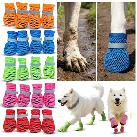 4 Pcs Dog Shoes for Small Dogs Breathable Mesh Red Dog Booties and Paw Protectors Non-Slip Reflective Summer Outdoor Walking Pet Footwear Xl Size